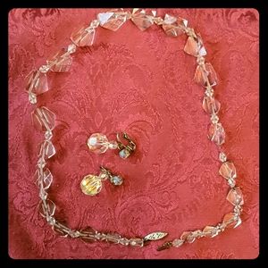 Vintage Crystal Necklace & Clip-on Earrings